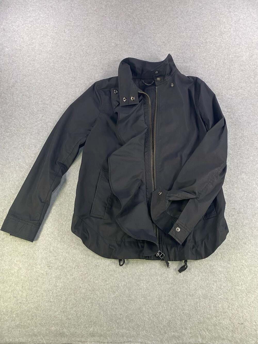Banana Republic Black Ruffle Front Zip Utility Jacket